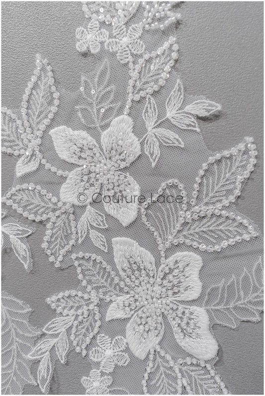 romantischer Blumen-Spitzenaufnäher / Baumwollblumen Applikation / Hochzeitskleid Spitzenapplikation / Brautblumen Applikation// A22-283