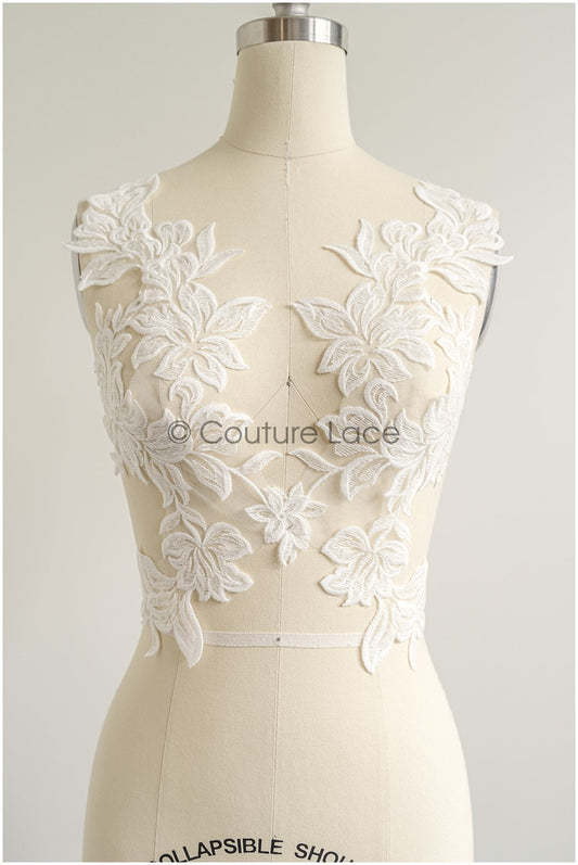 romantischer Magnolien Spitzenaufnäher / Baumwollblume Applikation / Hochzeitskleid Spitzenapplikation / Braut Magnolien Applikation// A22-271