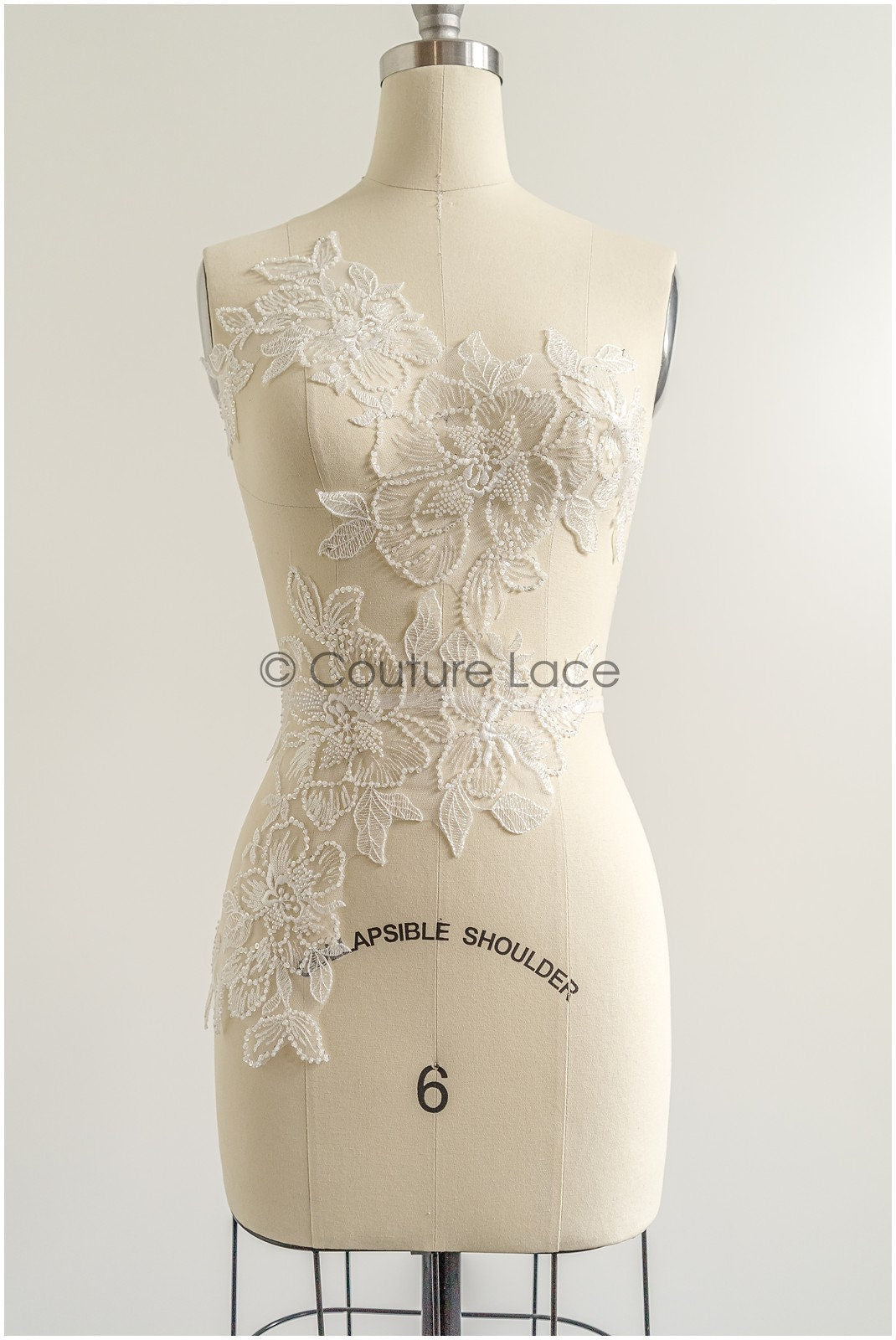 romantischer Perlen Spitzen Patch/ Rayon Blumen Applikation/ Hochzeitskleid SpitzenApplikation/ BrautBlume Applikation// A22-273