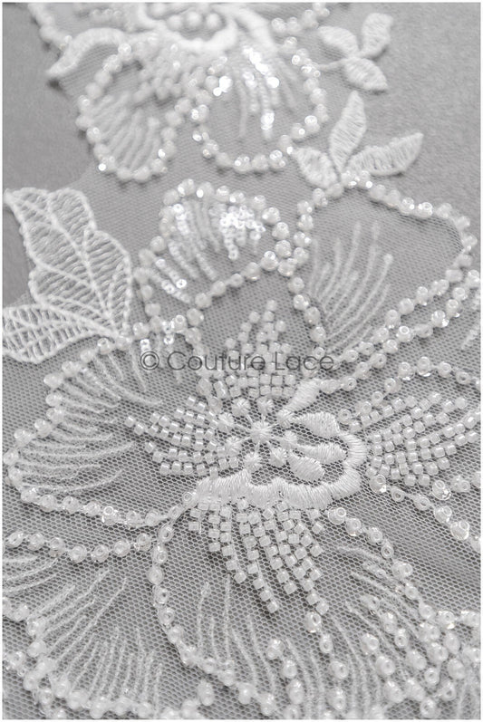 romantischer Perlen Spitzen Patch/ Rayon Blumen Applikation/ Hochzeitskleid SpitzenApplikation/ BrautBlume Applikation// A22-273