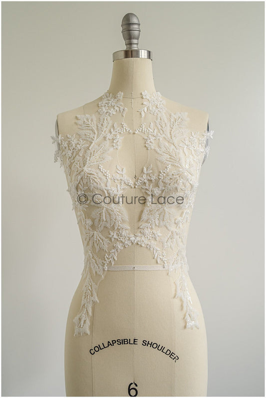 romantischer Blumen-Spitzenaufnäher / Baumwollblumen Applikation / Hochzeitskleid Spitzenapplikation / Brautblumen Applikation// A22-259