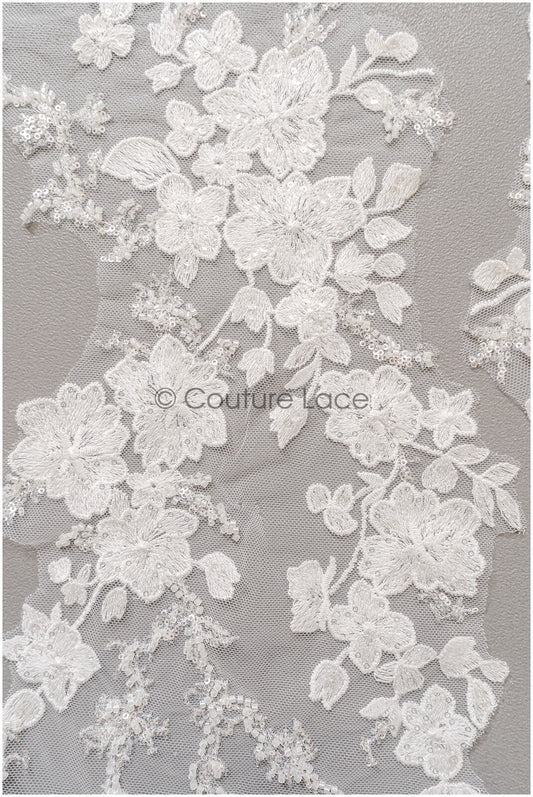 romantischer Blumen-Spitzenaufnäher/ Baumwollblumen Applikation/ Hochzeitskleid Spitzenapplikation/ Brautblumen Applikation// A22-260