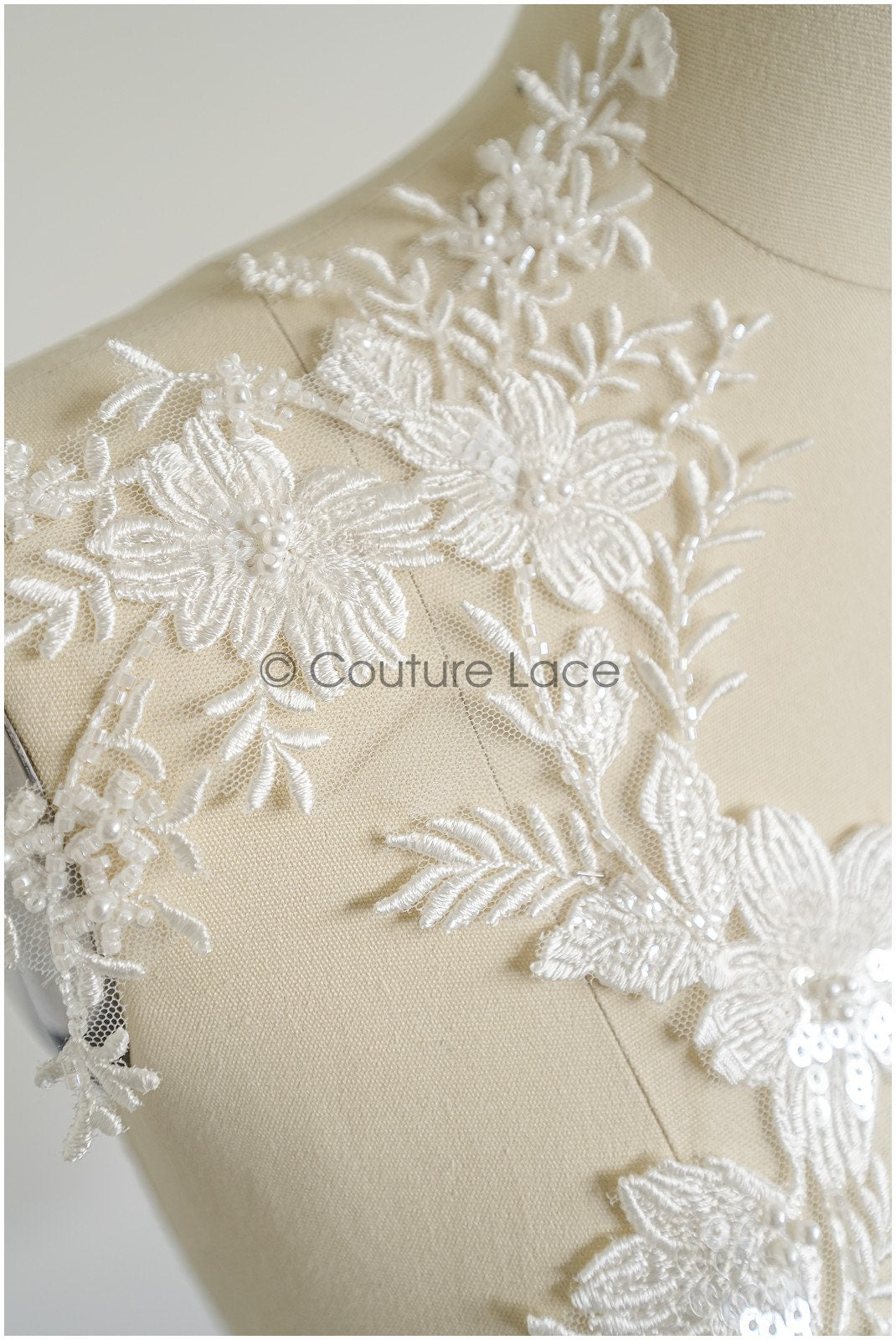 romantischer Blumen-Spitzenaufnäher / Baumwollblumen Applikation / Hochzeitskleid Spitzenapplikation / Brautblumen Applikation// A22-258