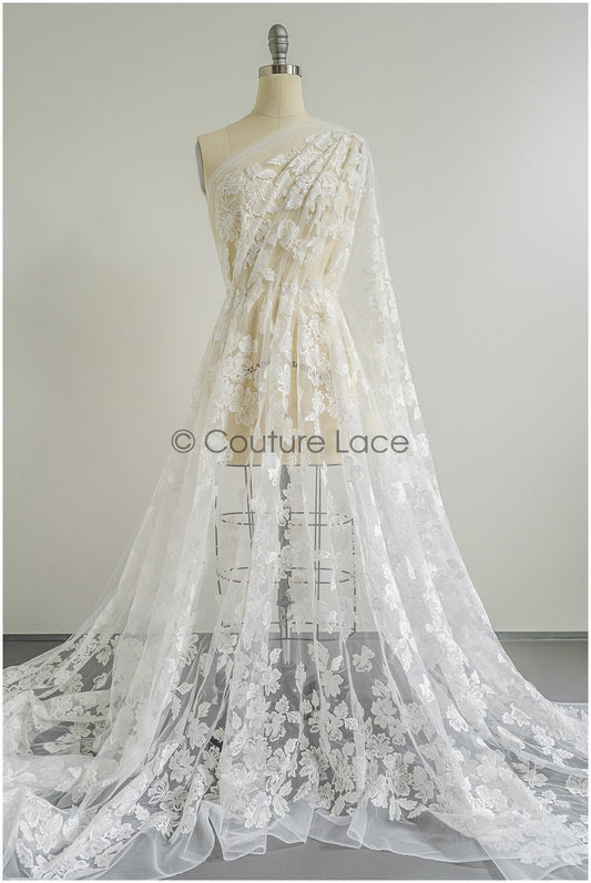 Wunderschöner Spitzenstoff Off-White/ Blumen Tüll Stoff/ Couture Spitzenstoff/ Braut Spitze// L22-439