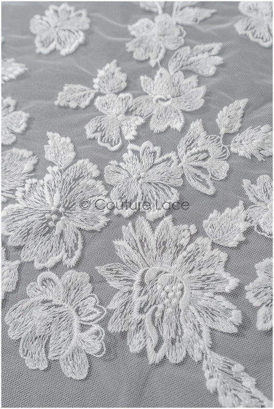 Wunderschöner Spitzenstoff Off-White/ Blumen Tüll Stoff/ Couture Spitzenstoff/ Braut Spitze// L22-439