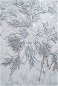romantischer hellblau-grauer Spitzenstoff mit floralem Muster/ floraler Couture Spitzenstoff/ weich grauer farbbestickter Spitzenstoff// L22-442