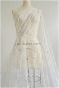 Floral pearl lace fabric off-white/ Couture lace fabric with pearls &amp; sequins/ Bridal lace with flowers// L22-450