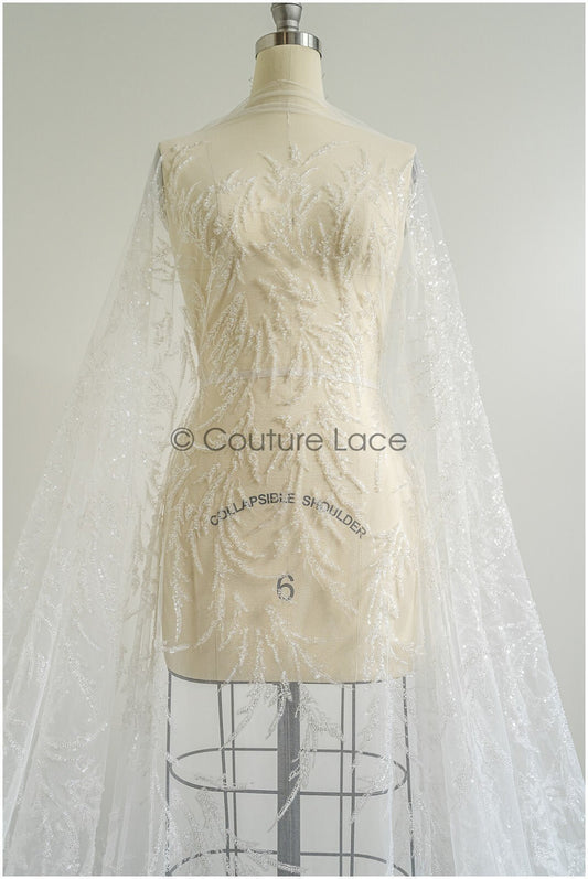 Perlen Braut Spitzenstoff Off-White/ Perlen Spitze Stoff/ Couture Spitzenstoff/ Brautspitze// L22-447