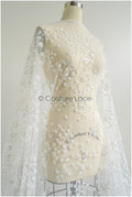 Floral pearl lace fabric off-white silver/ Bridal lace fabric with pearls &amp; sequins/ Bridal lace with flowers// L22-451