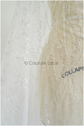 Pailletten Spitzenstoff mit Wellenmuster/ Couture Spitzenstoff Off-White/ Braut Spitzenstoff mit Pailletten// L22-455