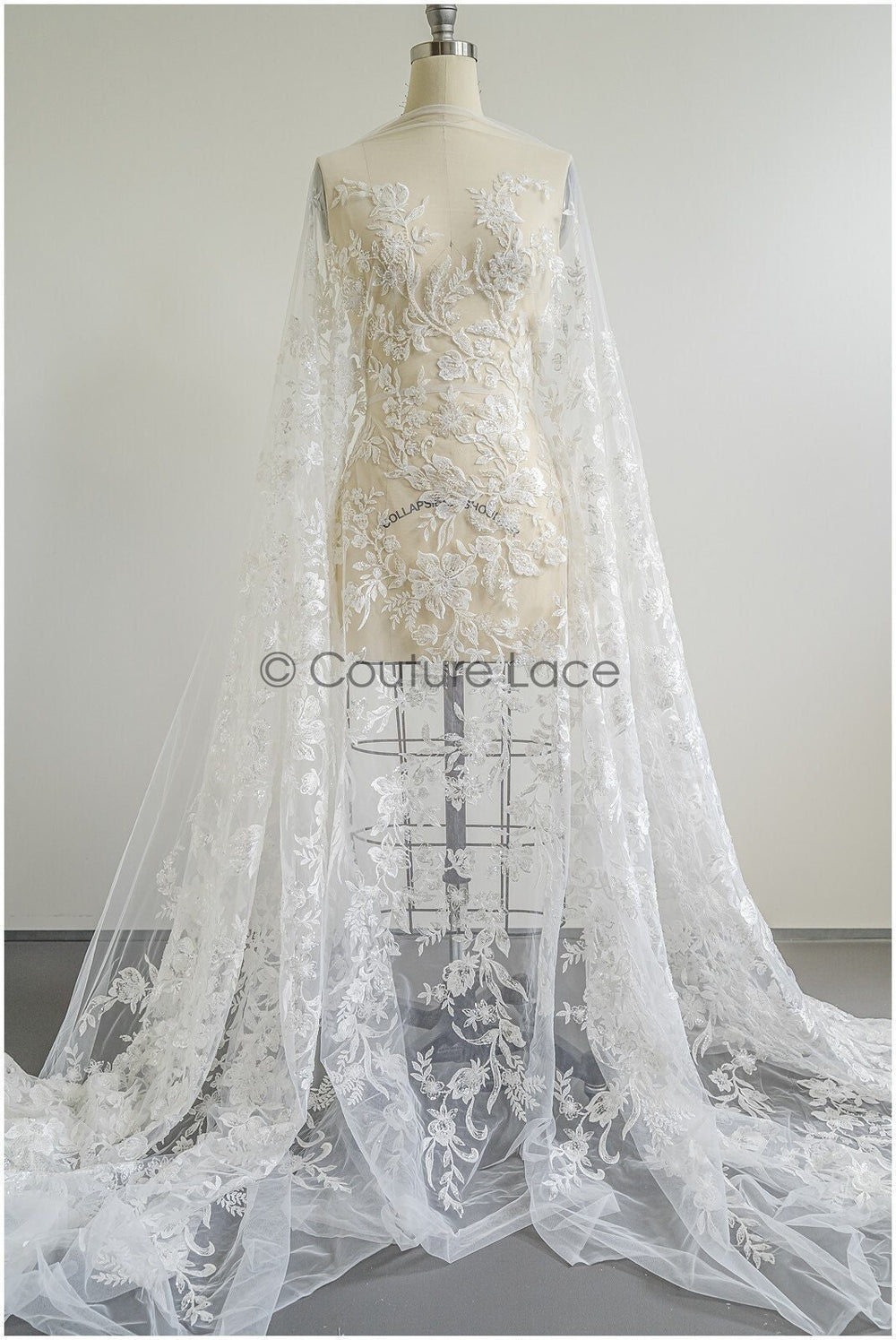 Floral lace fabric with pearls &amp; sequins/ Bridal lace off-white/ Bridal lace with pearl flowers// L22-457