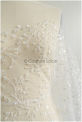 Floral lace fabric with sequins/ Couture lace fabric off-white/ delicate lace fabric with branches// L22-462