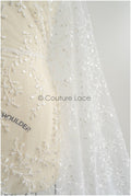 Floral lace fabric with sequins/ Couture lace fabric off-white/ delicate lace fabric with branches// L22-462