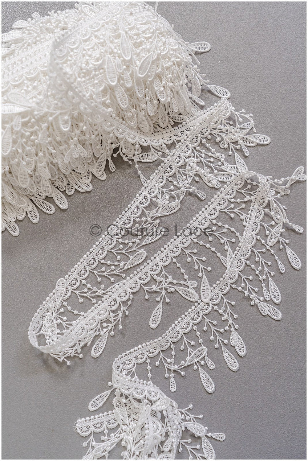 5yds Fringe Boho Lace Trim/ Off-White Crocheted Lace Trim/ Bridal Guipure Lace// T22-181