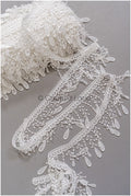 5yds Fringe Boho Lace Trim/ Off-White Crocheted Lace Trim/ Bridal Guipure Lace// T22-181
