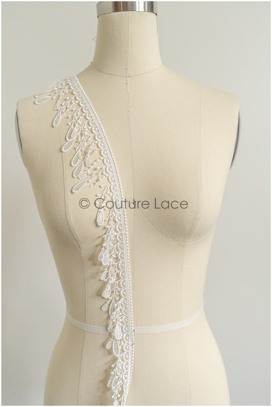 5yds Fringe Boho Lace Trim/ Off-White Crocheted Lace Trim/ Bridal Guipure Lace// T22-181