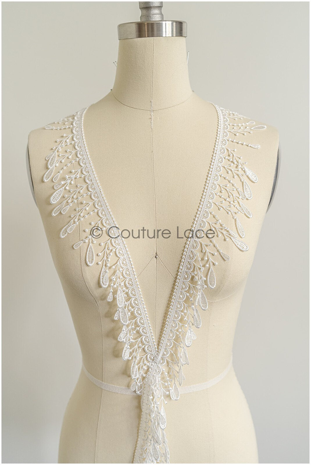 5yds Fringe Boho Lace Trim/ Off-White Crocheted Lace Trim/ Bridal Guipure Lace// T22-181