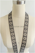 4yds Boho Crochet Lace Trim/ Black Lace Trim/ Bridal Guipure Lace Trim// T22-185