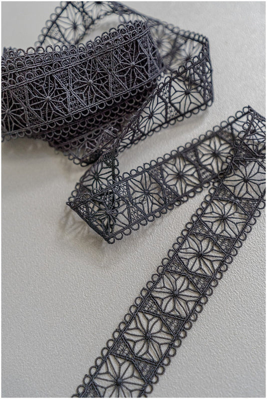 4yds Boho Crochet Lace Trim/ Black Lace Trim/ Bridal Guipure Lace Trim// T22-185