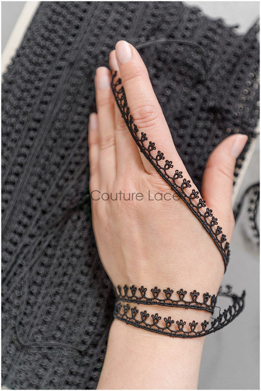 4yds Boho Lace Trim Black/ Guipure Crocheted Lace Trim/ Bridal Lace// T22-192