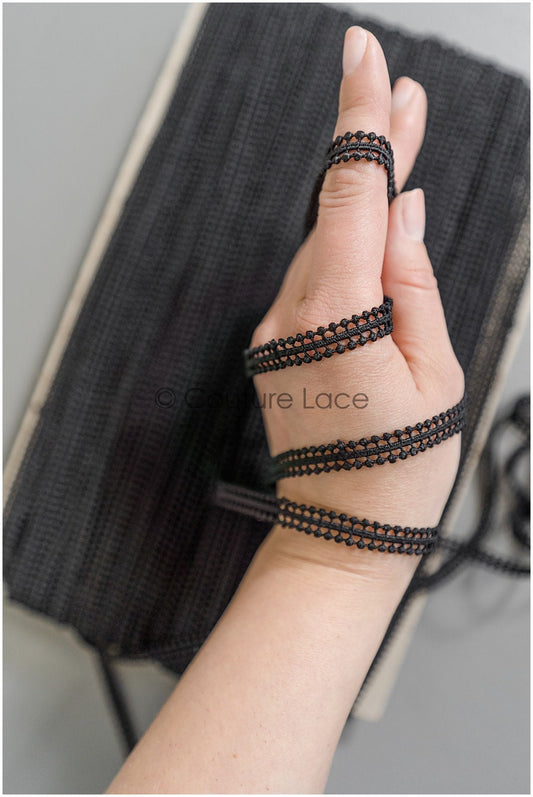 4yds Boho Crochet Lace Trim Black/ Bridal Lace Trim/ Guipure Lace Trim/ Wedding Dress Lace// T22-206