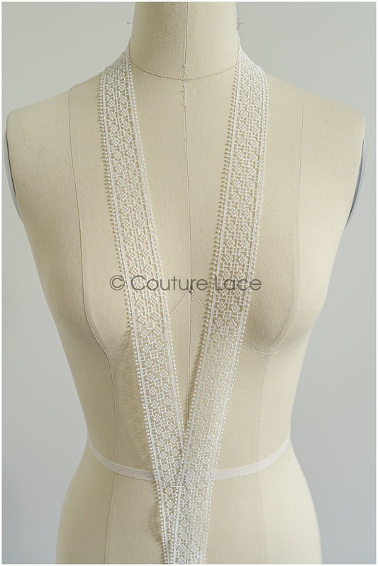4yds Boho Lace Trim Off-White/ Crocheted Lace/ Bridal Lace/ Guipure Lace Trim/ Dot Lace Trim// T22-213