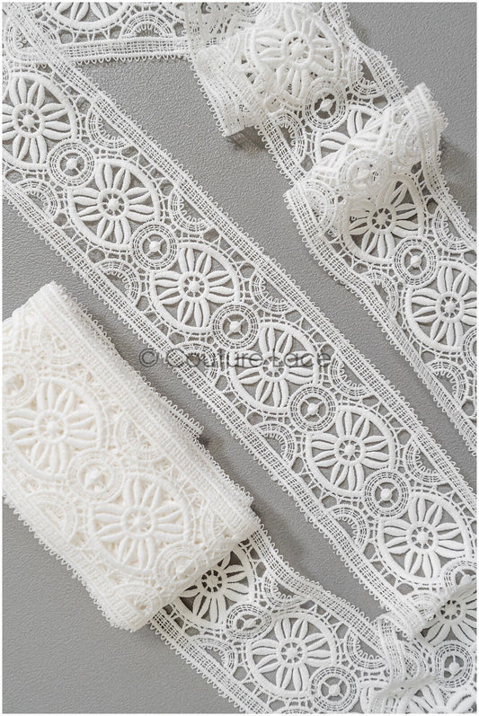 4yds Boho Crochet Lace Trim Off-White/ Bridal Guipure Lace Trim/ Dot Lace Trim// T22-214