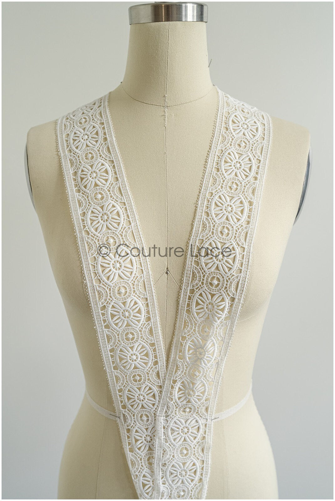 4yds Boho Crochet Lace Trim Off-White/ Bridal Guipure Lace Trim/ Dot Lace Trim// T22-214