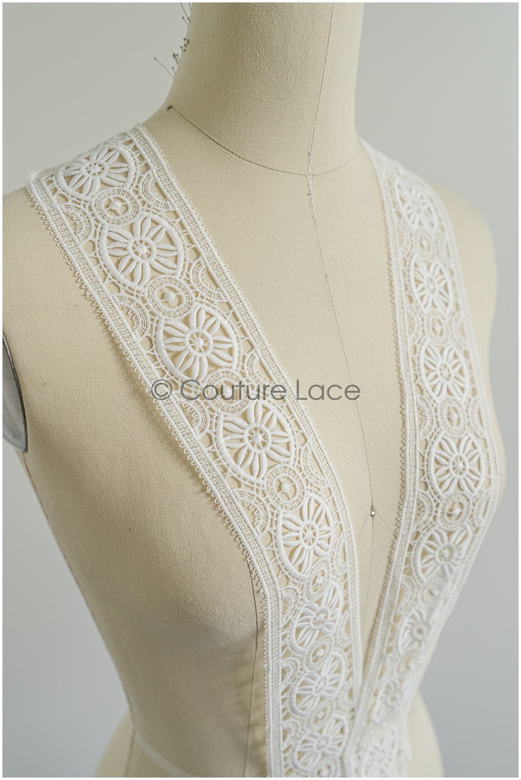 4yds Boho Crochet Lace Trim Off-White/ Bridal Guipure Lace Trim/ Dot Lace Trim// T22-214