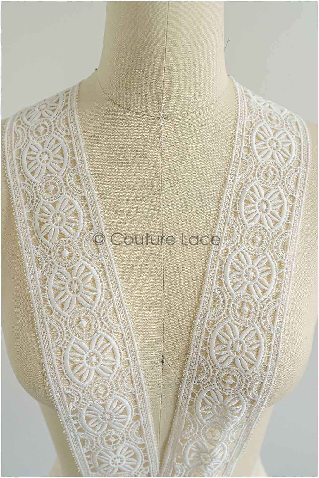 4yds Boho Crochet Lace Trim Off-White/ Bridal Guipure Lace Trim/ Dot Lace Trim// T22-214