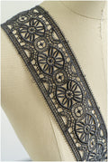 4yds / black boho crochet lace / geometric lace trim / bridal guipure lace trim / black lace // T22-215