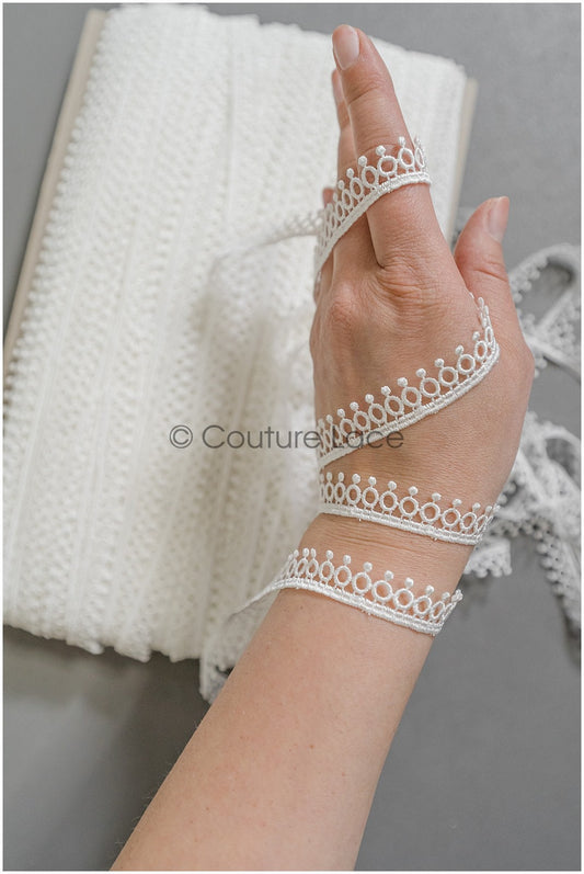 4yds / off-white boho crochet lace trim / geometric lace trim / bridal guipure lace trim / off-white dot lace trim // T22-217