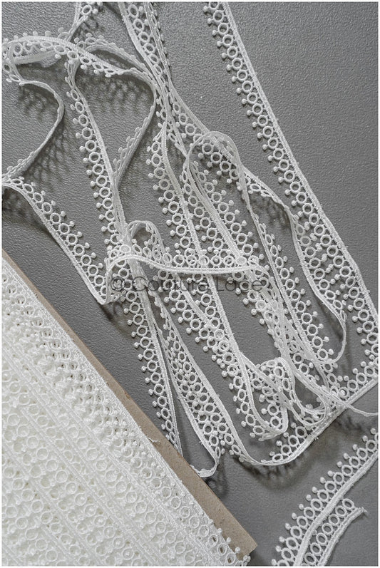 4yds / off-white boho crochet lace trim / geometric lace trim / bridal guipure lace trim / off-white dot lace trim // T22-217