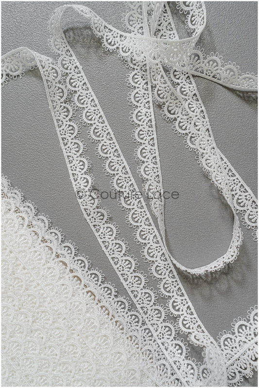4yds / off-white boho crochet lace trim / geometric lace trim / bridal guipure lace trim / off-white dot lace trim // T22-220