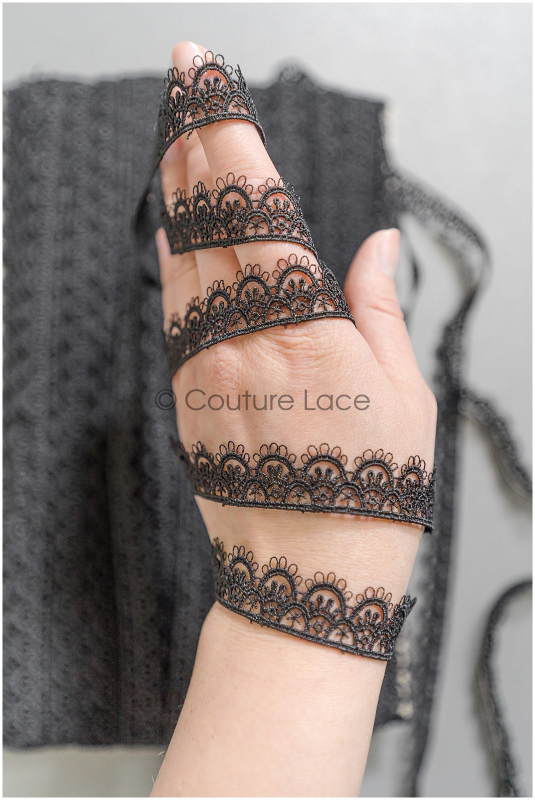 4yds / black boho crochet lace trim / geometric lace trim / bridal guipure lace trim / black lace // T22-221