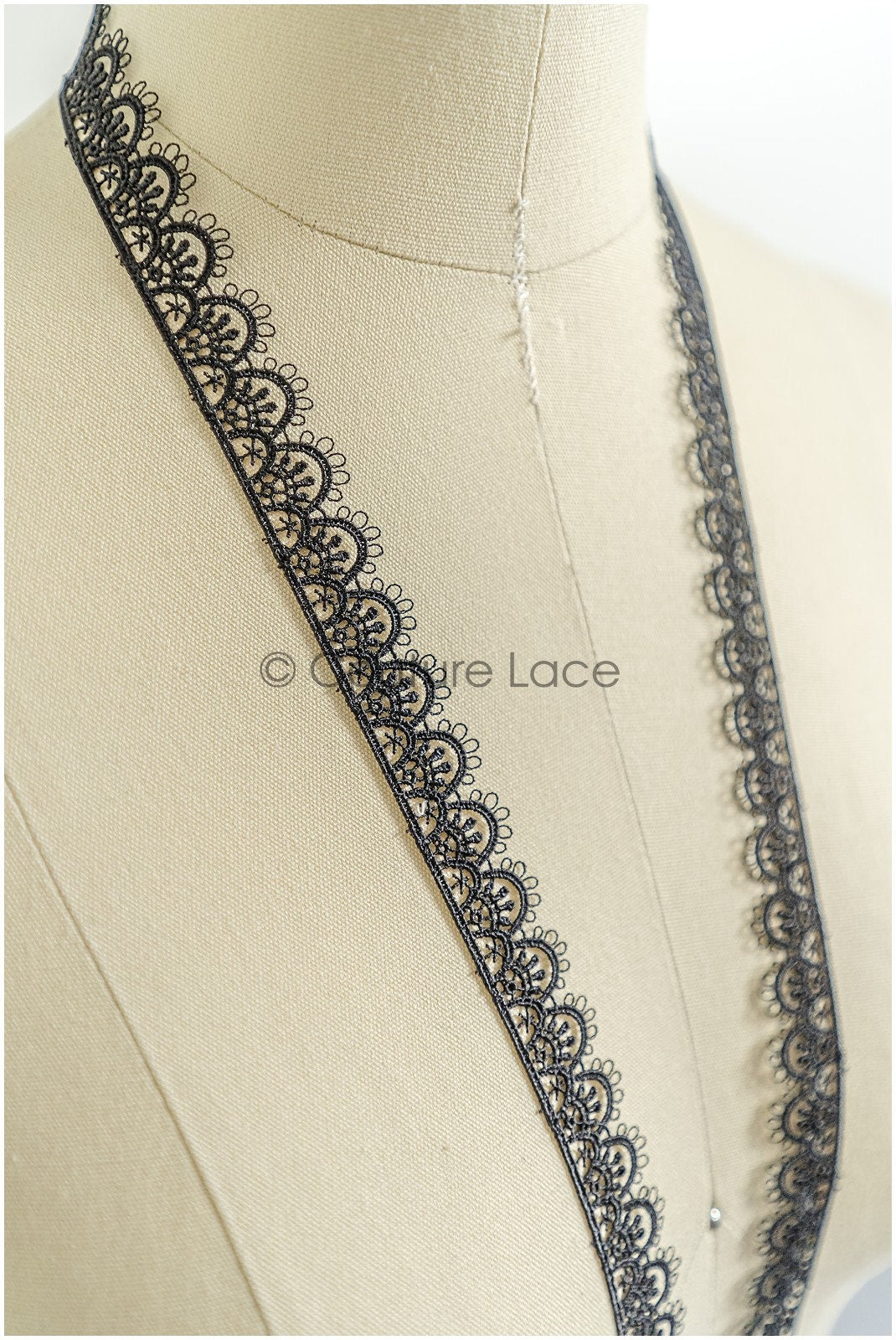 4yds / black boho crochet lace trim / geometric lace trim / bridal guipure lace trim / black lace // T22-221