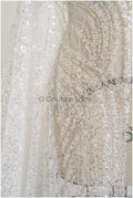 Schwere Perlen Brautspitze Off-White/ Couture Spitzenstoff mit Perlen/ schwere Hochzeitsspitze/ Brautspitze Stoff// L22-099