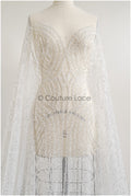 Schwere Perlen Brautspitze Off-White/ Couture Spitzenstoff mit Perlen/ schwere Hochzeitsspitze/ Brautspitze Stoff// L22-099