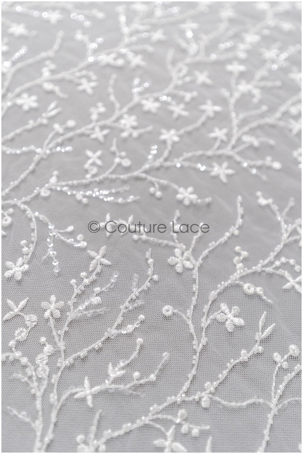 Beautiful pearl lace fabric with small leaves/ Couture lace fabric with pearls &amp; sequins/ Bridal lace off-white// L22-174B