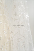 Beautiful pearl lace fabric with small leaves/ Couture lace fabric with pearls &amp; sequins/ Bridal lace off-white// L22-174B