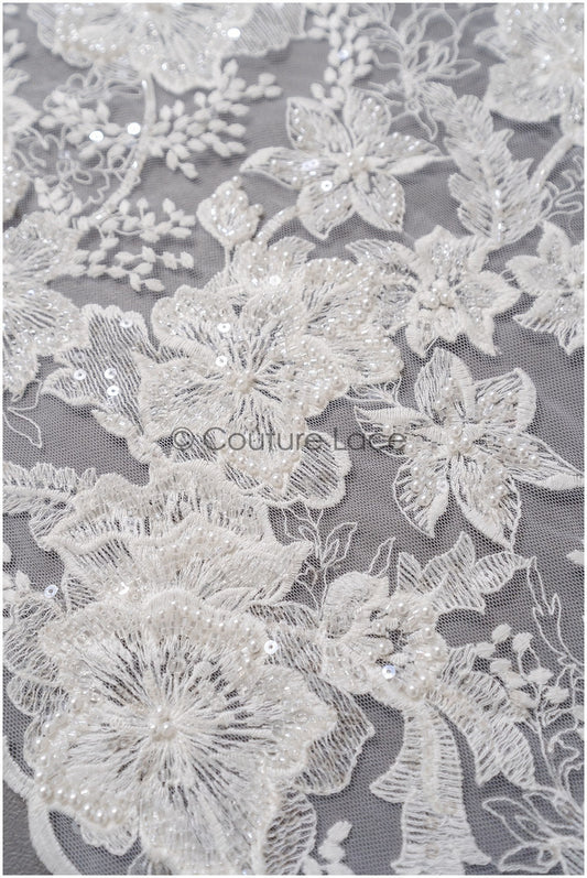 Perlen Spitzenstoff/ Braut Couture Spitzenstoff mit Perlen und Pailletten/ Brautspitze// L22-421