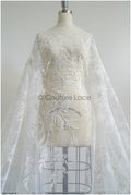 Perlen Spitzenstoff Off-White/ Couture Spitzenstoff mit Perlen/ Braut Spitzenstoff/ Perlen Spitze// L22-422OW