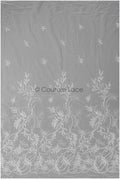 Beautiful pearl lace fabric off-white silver/ Couture lace fabric with pearls &amp; sequins/ Bridal lace with branches &amp; leaves// L22-422SI