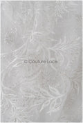Beautiful pearl lace fabric off-white silver/ Couture lace fabric with pearls &amp; sequins/ Bridal lace with branches &amp; leaves// L22-422SI