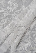 Beautiful pearl lace fabric off-white silver/ Couture lace fabric with pearls &amp; sequins/ Bridal lace with branches &amp; leaves// L22-422SI
