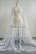 Beautiful pearl lace fabric off-white silver/ Couture lace fabric with pearls &amp; sequins/ Bridal lace with branches &amp; leaves// L22-422SI