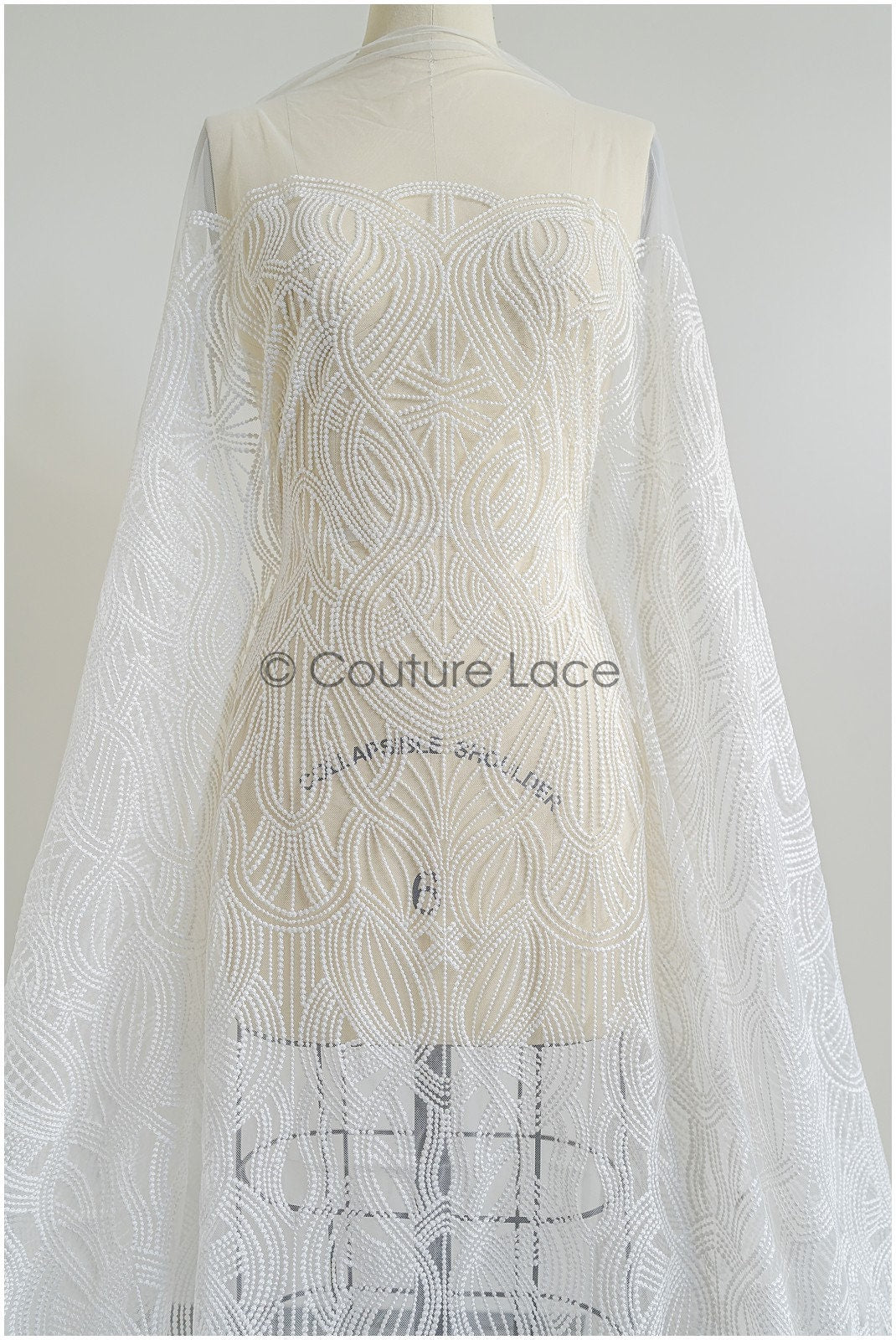 Couture lace fabric off-white/ bridal lace/ lace embroidery for wedding dresses // L22-423