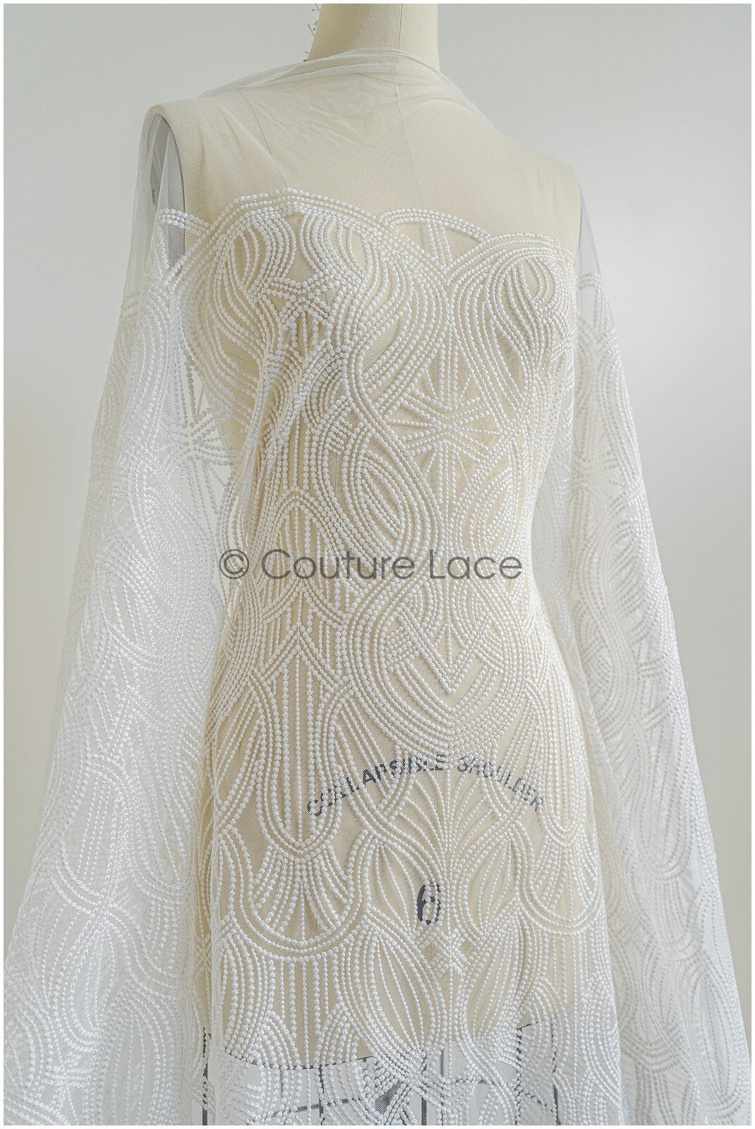 Couture lace fabric off-white/ bridal lace/ lace embroidery for wedding dresses // L22-423