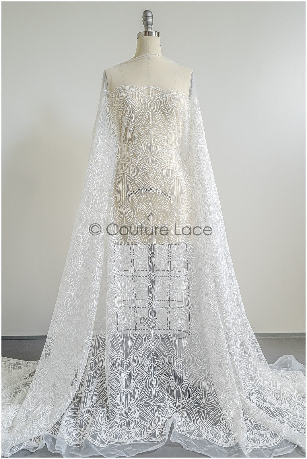 Couture lace fabric off-white/ bridal lace/ lace embroidery for wedding dresses // L22-423
