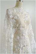 Perlen Spitze Stoff mit 3D Blumen/ Couture Spitzenstoff Off-White/ Braut Spitzenstoff/ Perlen Spitze// L22-426